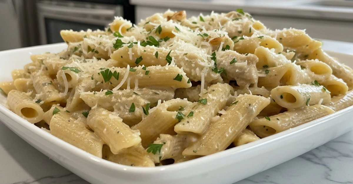 Unbelievably Easy Crockpot Garlic Parmesan Chicken Pasta - Image 1