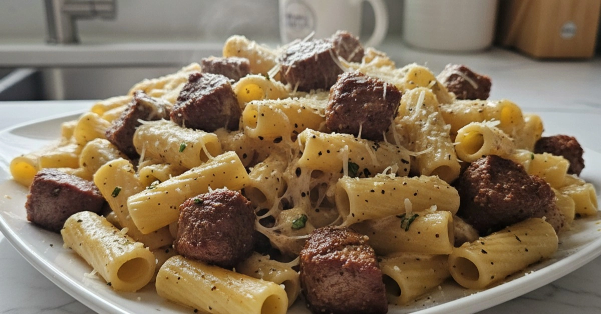 The Ultimate Cajun Steak Tips in Cheesy Rigatoni Parmesan Sauce - Image 1