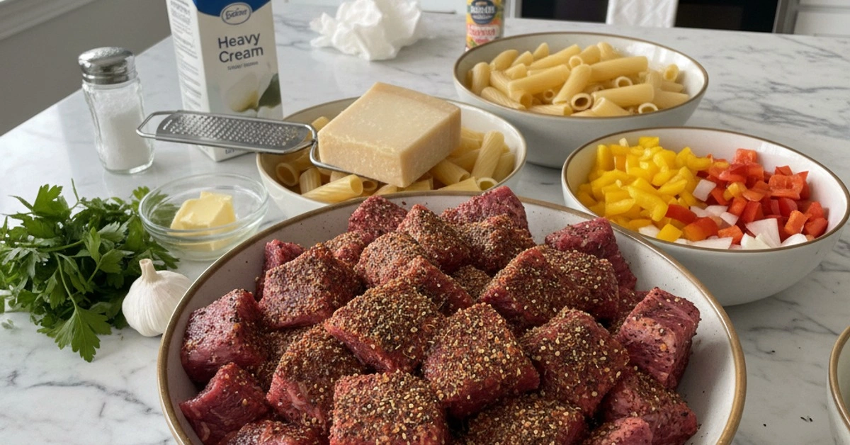 The Ultimate Cajun Steak Tips in Cheesy Rigatoni Parmesan Sauce - Image 2