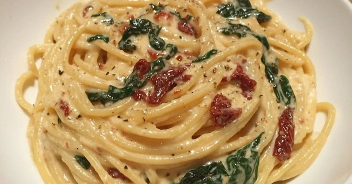 Creamy Dreamy Spaghetti & Spinach with Sun-Dried Tomato Sauce - Image 1