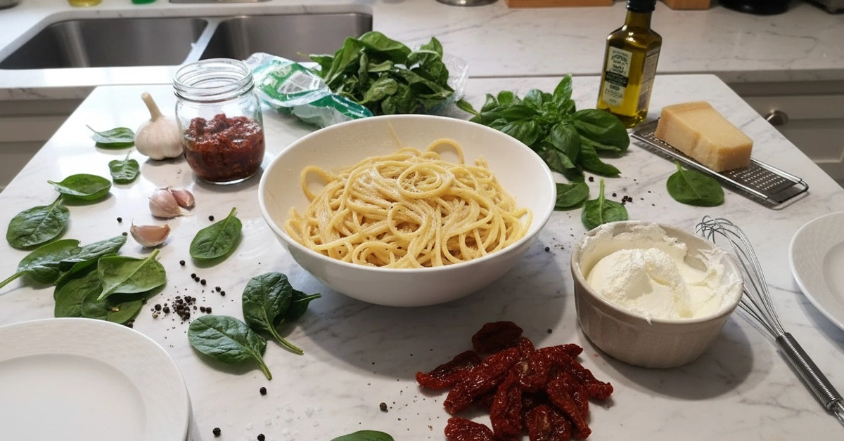 Creamy Dreamy Spaghetti & Spinach with Sun-Dried Tomato Sauce - Image 2