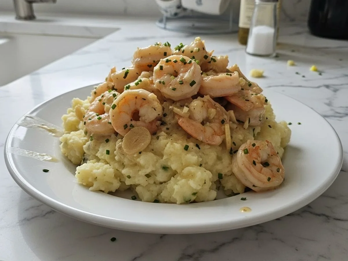 Creamy Garlic Shrimp Over Fluffy Mashed Potatoes - Image 1