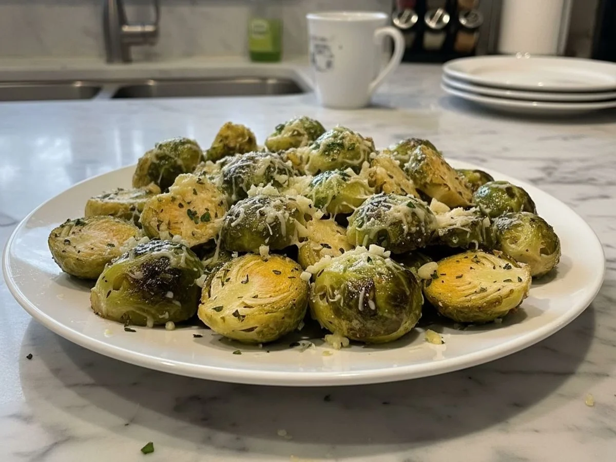 Crispy Garlic Parmesan Roasted Brussels Sprouts - Image 1
