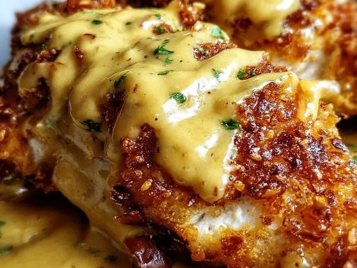 Crispy Pretzel Chicken with Tangy Cheddar Sauce - Image 1