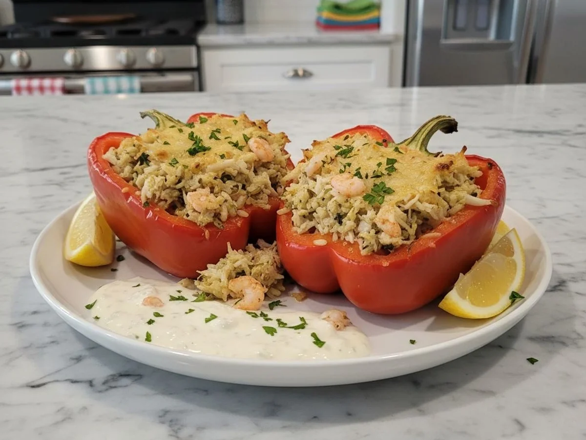 Fresh, Creamy Crab & Shrimp Stuffed Peppers - Image 1