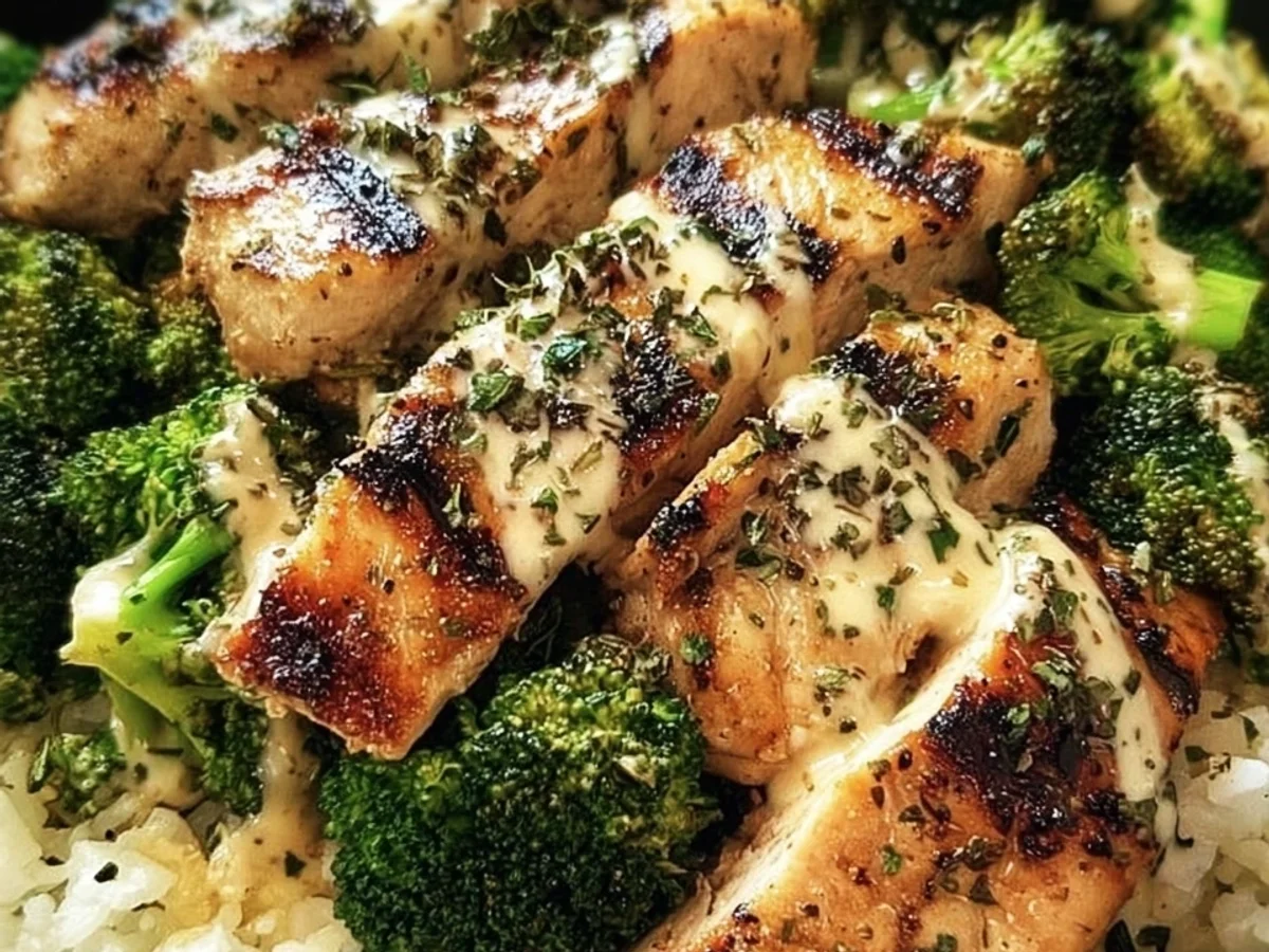 Grilled Chicken & Broccoli Bowls with Creamy Garlic Sauce - Image 1