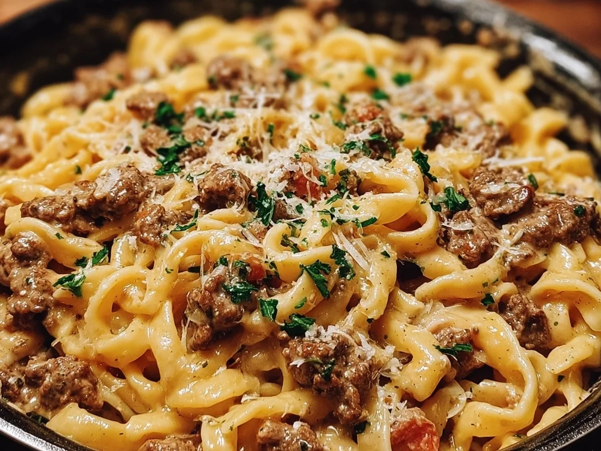 One-Pot Creamy Beef & Garlic Butter Pasta - Image 1
