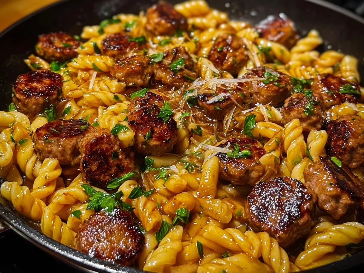Sticky Honey Garlic Beef Sausage Pasta Skillet - Image 1