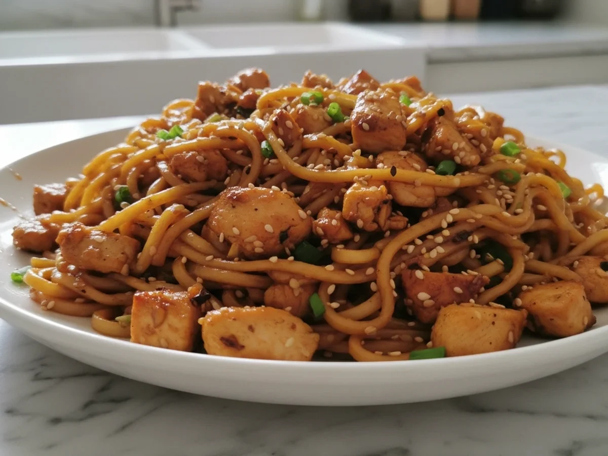 The Ultimate Sticky Garlic Chicken Noodles: Dinner Perfection - Image 1