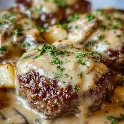 Amish Hamburger Steak Bake with Creamy Gravy