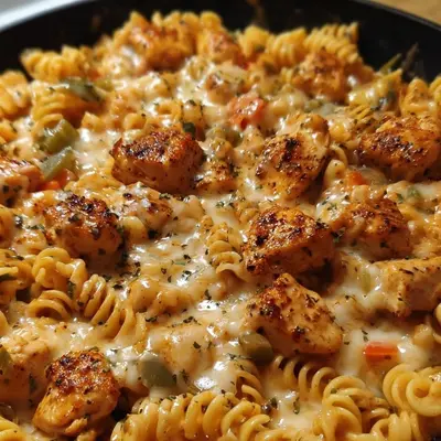 Cheesy Cajun Garlic Chicken Rotini Skillet Dinner