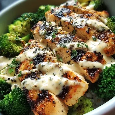 Creamy Garlic Grilled Chicken & Broccoli Bowls