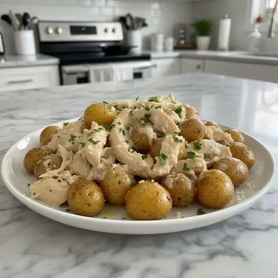 Creamy Garlic Parmesan Crockpot Chicken & Potatoes