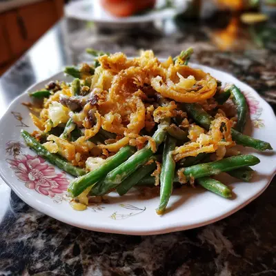 Creamy Homestyle Green Bean Casserole with Crispy Onions
