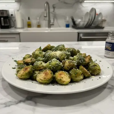 Crispy Garlic Parmesan Roasted Brussels Sprouts