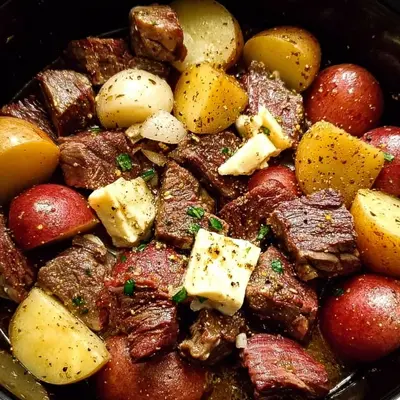 Crockpot Garlic Butter Beef Bites with Potatoes