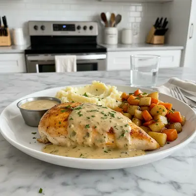 Easy Baked Chicken with Herb Gravy Dinner