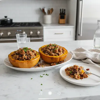 Hearty Sausage-Stuffed Acorn Squash Boats with Wild Rice