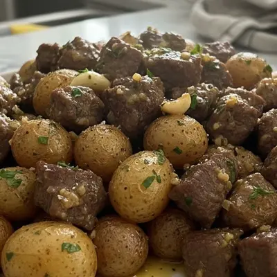 Melt-in-Your-Mouth Slow Cooker Garlic Butter Beef Bites with Potatoes