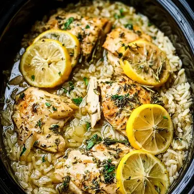 Slow Cooker Lemon Herb Chicken and Rice Dinner