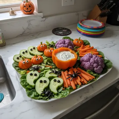 Spooky Cute Halloween Veggie Tray for Kids' Fun