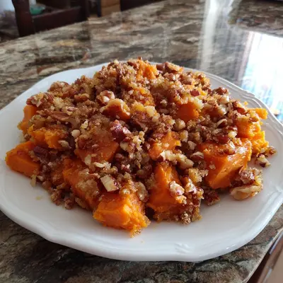 Sweet Potato Casserole with Crunchy Butter Pecan Crumble