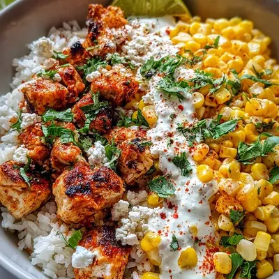 Tangy Street Corn Chicken Rice Bowl: Zesty Dinner