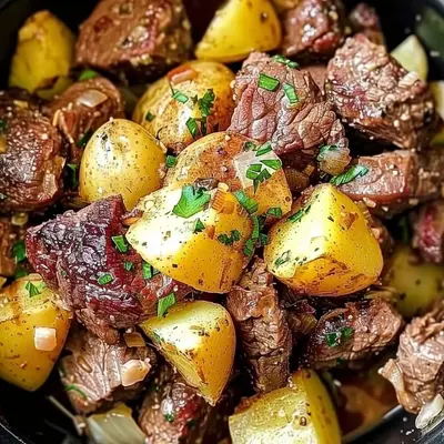 Tender Crockpot Garlic Butter Beef Bites & Potatoes