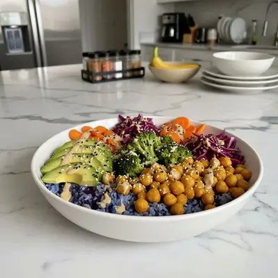 Vibrant Rainbow Rice Buddha Bowl with Zesty Dressing