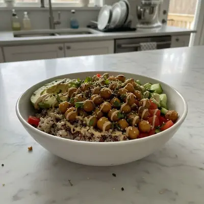 Your Crispy Garlic Roasted Chickpea Quinoa Bowl
