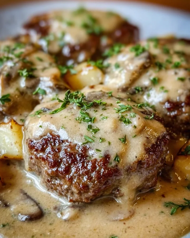 Amish Hamburger Steak Bake with Creamy Gravy