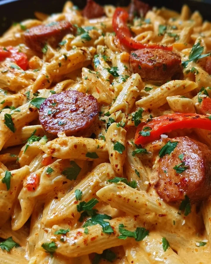 Cajun Spicy Creamy One-Pot Beef Sausage Pasta
