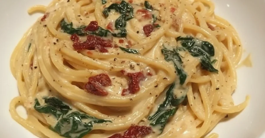 Creamy Dreamy Spaghetti & Spinach with Sun-Dried Tomato Sauce