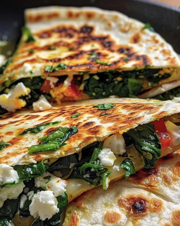 Crispy Mediterranean Quesadillas with Spinach & Feta