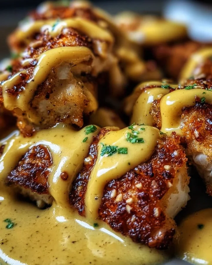Crispy Pretzel Chicken with Tangy Cheddar Sauce