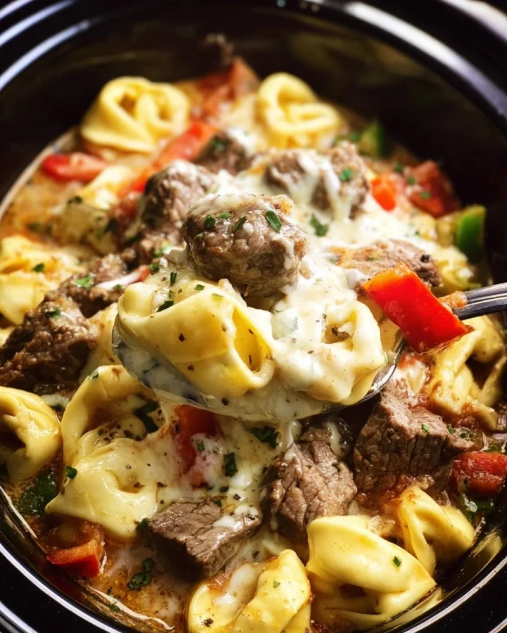 Crock Pot Cheesesteak Tortellini: Easy Slow Cooker Dinner