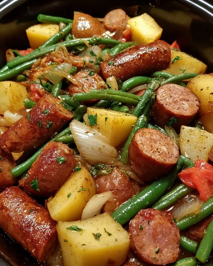Crockpot Beef Sausage & Green Beans: Simple Dinner