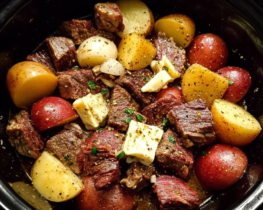 Crockpot Garlic Butter Beef Bites with Potatoes