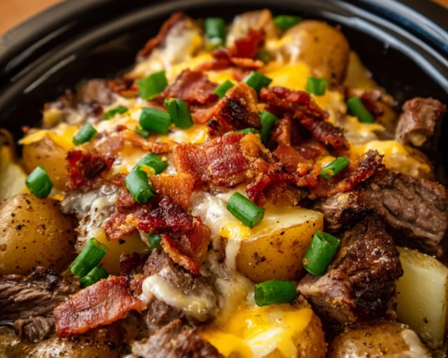 Crockpot Loaded Steak & Potato Bake