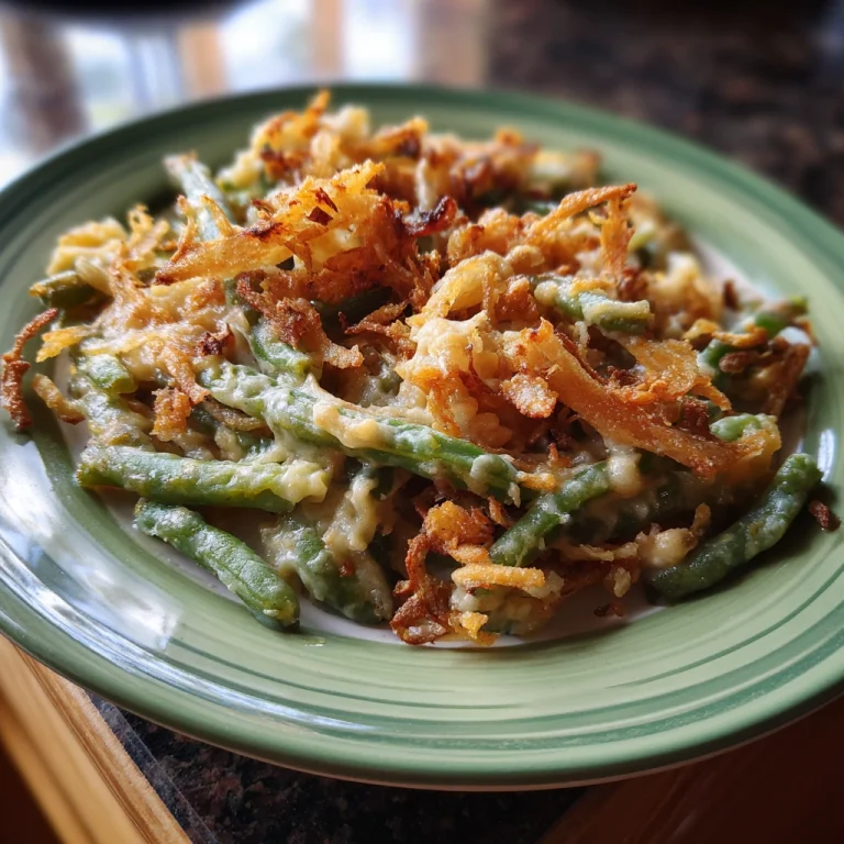 Creamy Homestyle Green Bean Casserole with Crunchy Onions