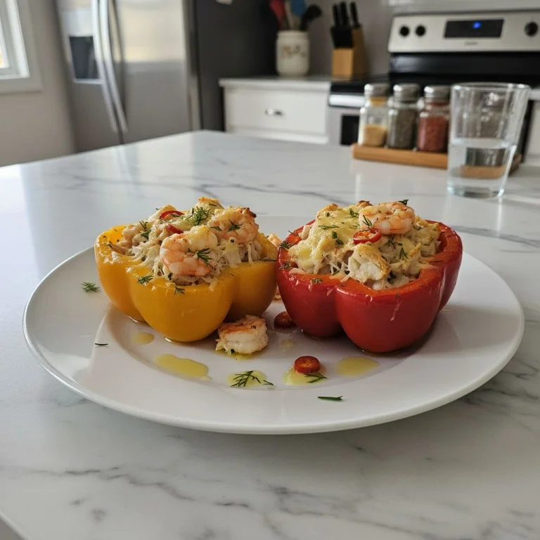 Fresh, Creamy Crab & Shrimp Stuffed Peppers