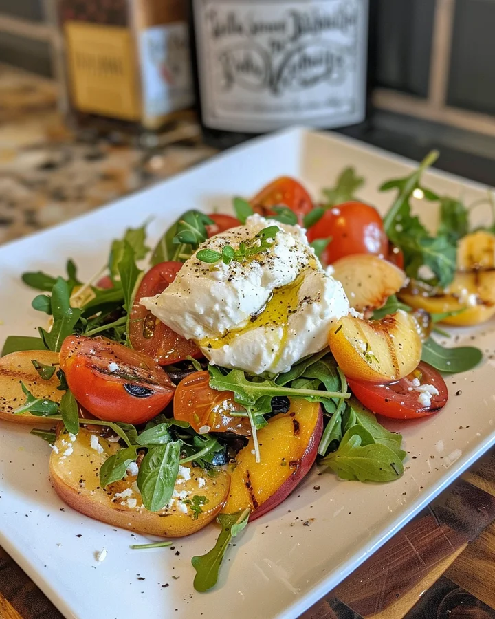 Delicious Grilled Peach Burrata Summer Salad