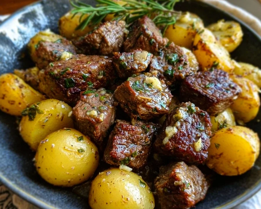 Garlic Butter Beef Bites & Potatoes Skillet Dinner