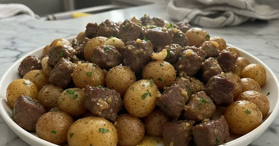Melt-in-Your-Mouth Slow Cooker Garlic Butter Beef Bites with Potatoes