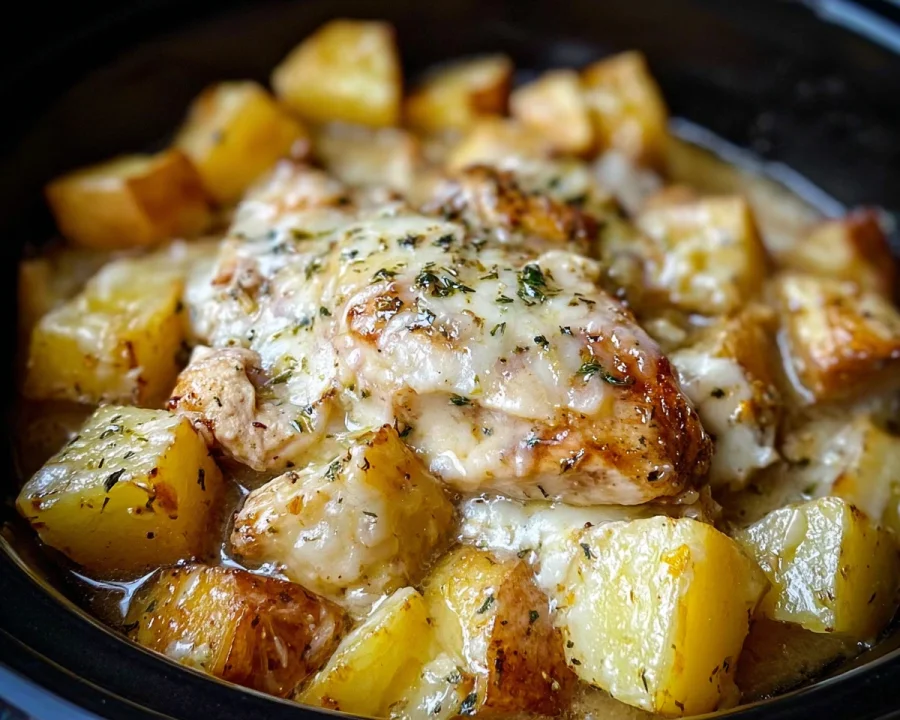 Slow Cooker Garlic Parmesan Chicken & Potatoes