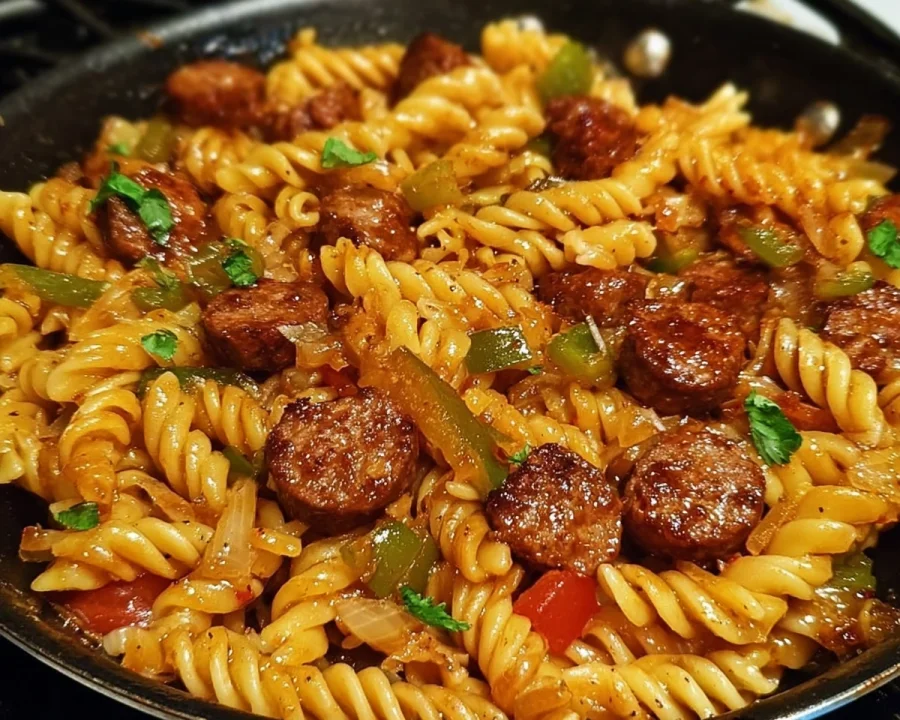 Spicy Honey BBQ Beef Sausage Pasta Skillet