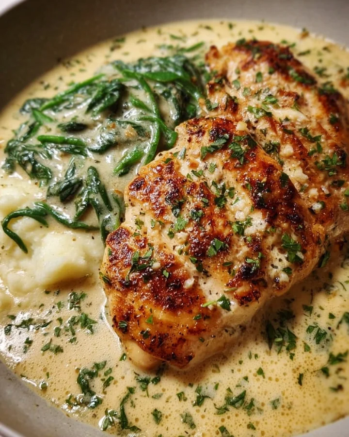 Tender Creamy Garlic Parmesan Chicken Breast Dinner