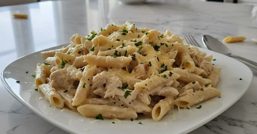 Unbelievably Easy Crockpot Garlic Parmesan Chicken Pasta