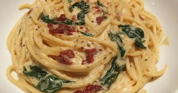 Creamy Dreamy Spaghetti & Spinach with Sun-Dried Tomato Sauce
