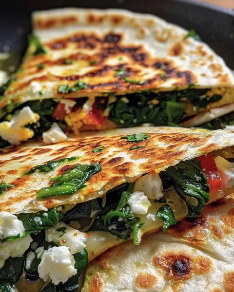 Crispy Mediterranean Quesadillas with Spinach & Feta